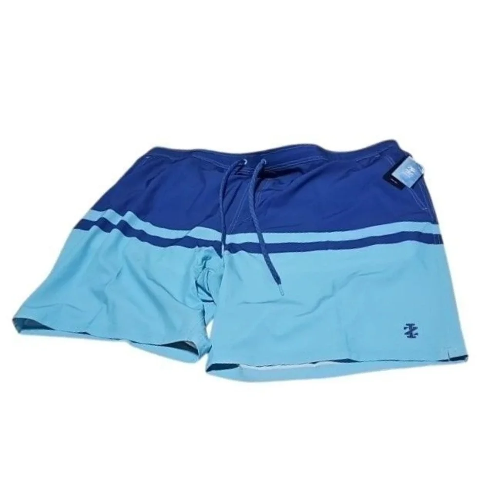 IZOD‎ Saltwater Mens Blue Colorblock Swim Trunks UPF-50 Stretch Shorts 3XB New